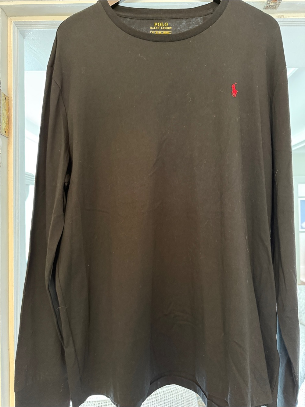 Polo by Ralph Lauren Men’s XL Black Long-Sleeve Crewneck with Red Pony Logo